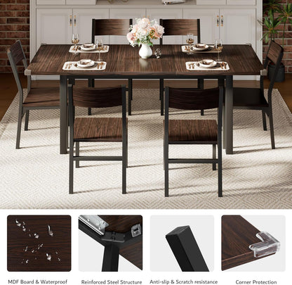 7 Pieces Dining Table & Chairs Set for 4-6, 63" Extendable Kitchen Table and 6 Chairs, Dining Room Table with MDF Board & Metal Frame, Perfect for Small Space, Easy Clean, Espresso