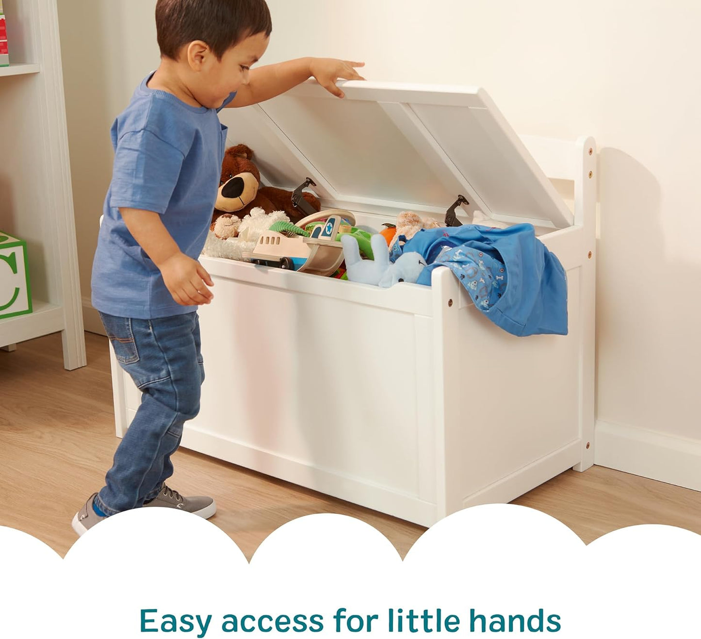 Toy Chest, Wooden Toy Storage Box with Safety-Hinged Lid, Kids Toys Storage Organizer for Playroom, Bedroom, & Montessori Classroom Furniture for Boys & Girls Ages 3+