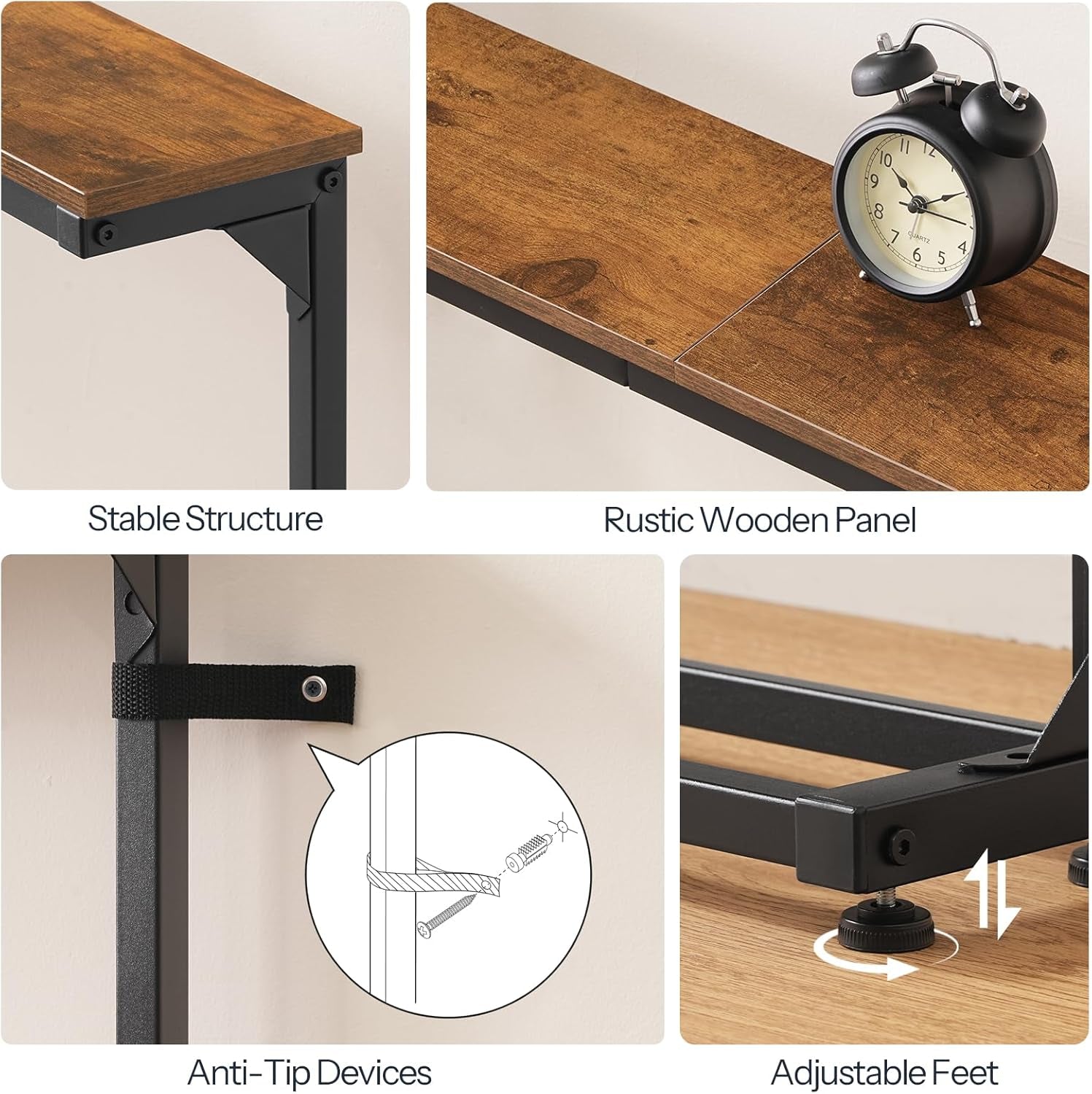 Narrow Console Table with Adjustable Height (25''-32.9''), behind Couch Table with Charging Station, 39.4"W X 5.9"D Skinny Sofa Entryway Table, for Living Room, Hallway, Rustic Brown BF95UXG01