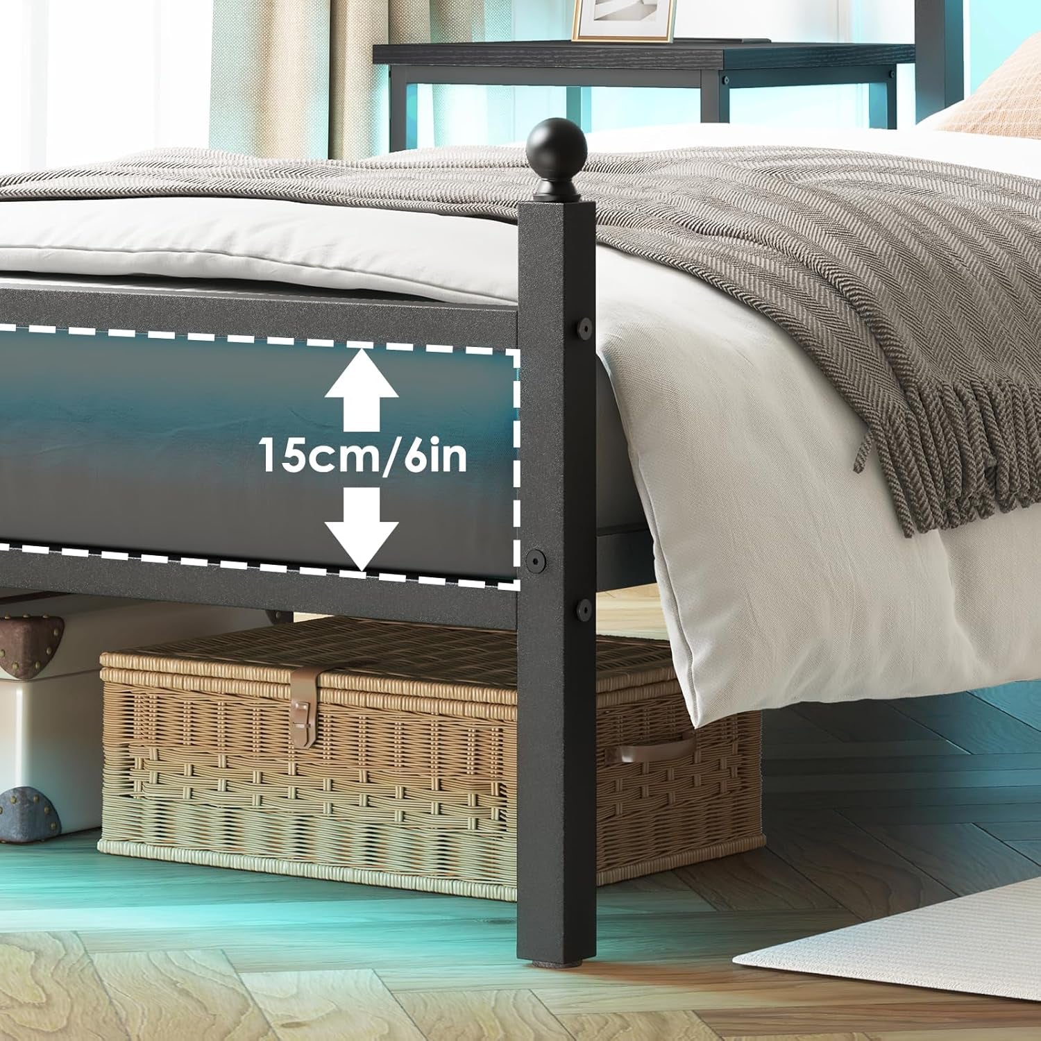 Twin Bed Frame with Charging Station, Metal Bed Frame with Port and Outlet, Black
