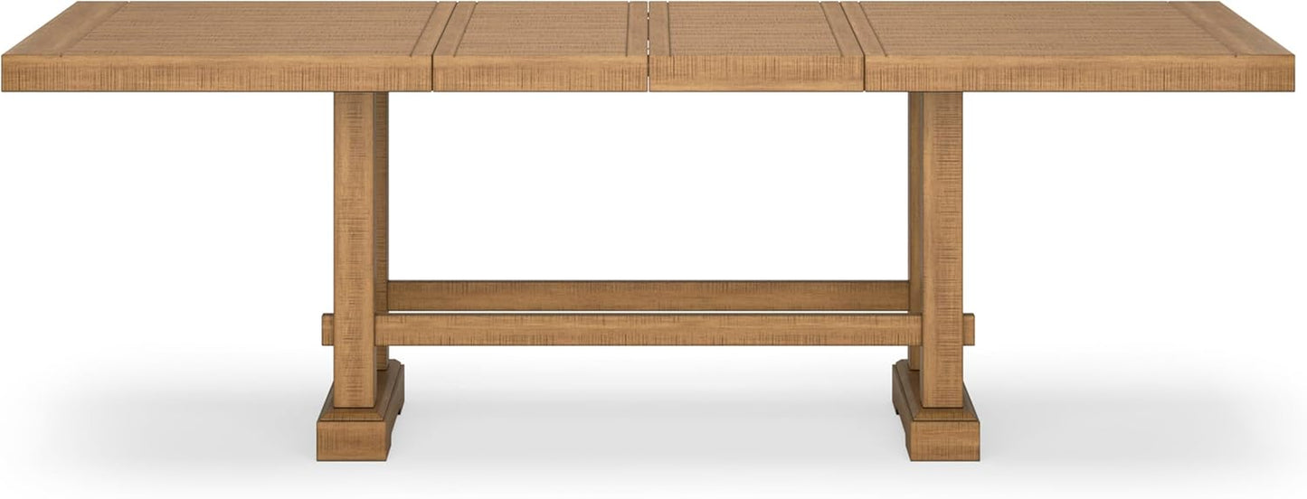 Havonplane Rustic Distressed Counter Height Dining Extension Table with Removable Center Leaf and Double Trestle Base, Light Brown