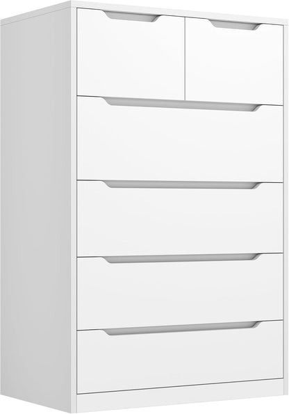 6 Drawer Dresser for Bedroom Tall Chest of Drawers for Hallway,White,43.2" H X 27.6" W X15.6 D