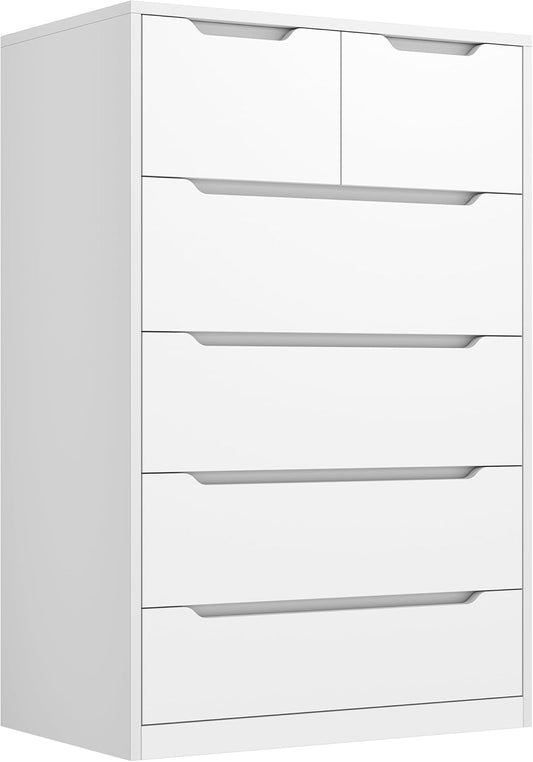6 Drawer Dresser for Bedroom Tall Chest of Drawers for Hallway,White,43.2" H X 27.6" W X15.6 D