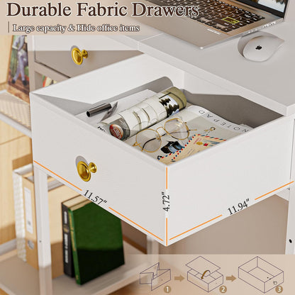 White Computer Desk, 36 Inch Small Desk with Drawers, Home Office Desk with Storage Shelves for Bedroom, Living Room, Dorm, Vanity Desk for Small Spaces, White