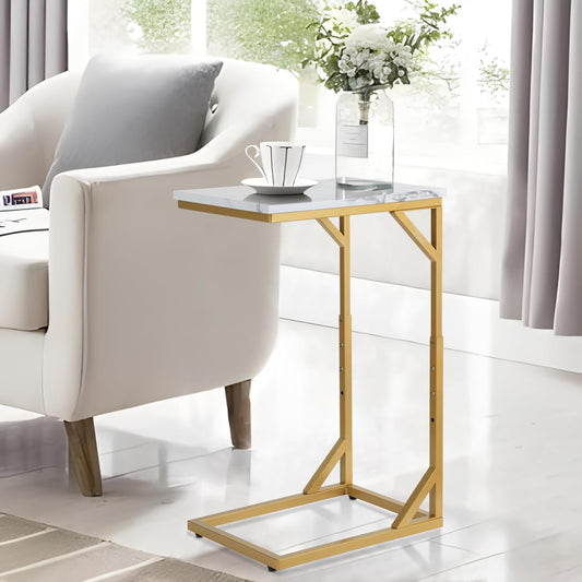 C-Shaped End Table, Sturdy Side Table for Couch Sofa Bedside Small Space,C Snack Table TV Tray Record Player Stand Small Tables for Living Room Bedroom,Easy to Assemble,Gold