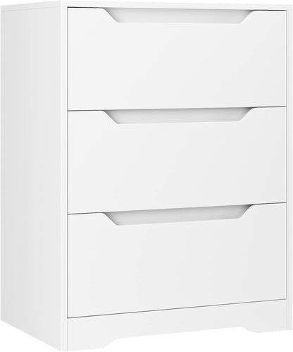 Modern 3 Drawer Dresser, Wood Chest of Drawers with Storage, Tall Nightstand with Cut-Out Handles, Side End Table, Accent Storage Cabinet for Living Room, Entryway, White
