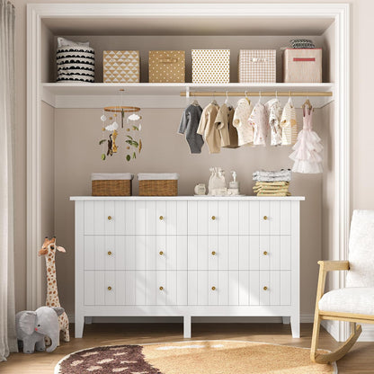 White Dresser, Chest of Drawers, Modern 6 Drawer Double Dressers with Deep Drawers, Nursery Dresser for Baby, Wide Storage Organizer Cabinet for Living Room, Hallway,White