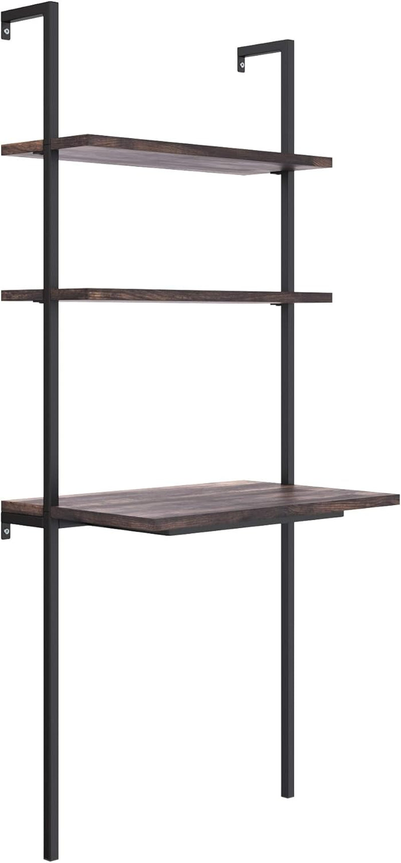 Theo 2-Shelf Industrial Wall Mount Ladder Table, Small Computer or Writing Desk, Nutmeg/Matte Black