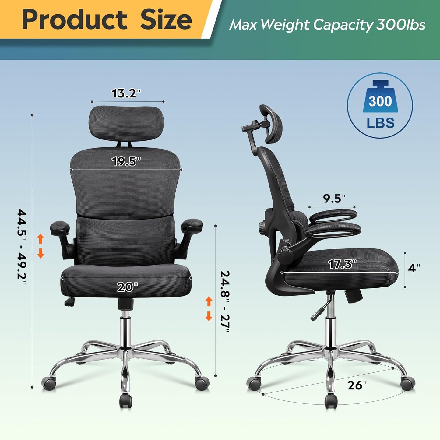 Office Chair, Breathable Black Mesh Elegance with Ergonomic Comfort for Professionals & Gamers