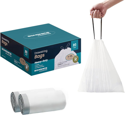 Trash Bags for 8-Gallon (30 L) Trash Cans, Drawstring Kitchen Garbage Bags, Pre-Separated, Liner Code 30A, 2 Rolls, 90 Count, White UKRB30A02