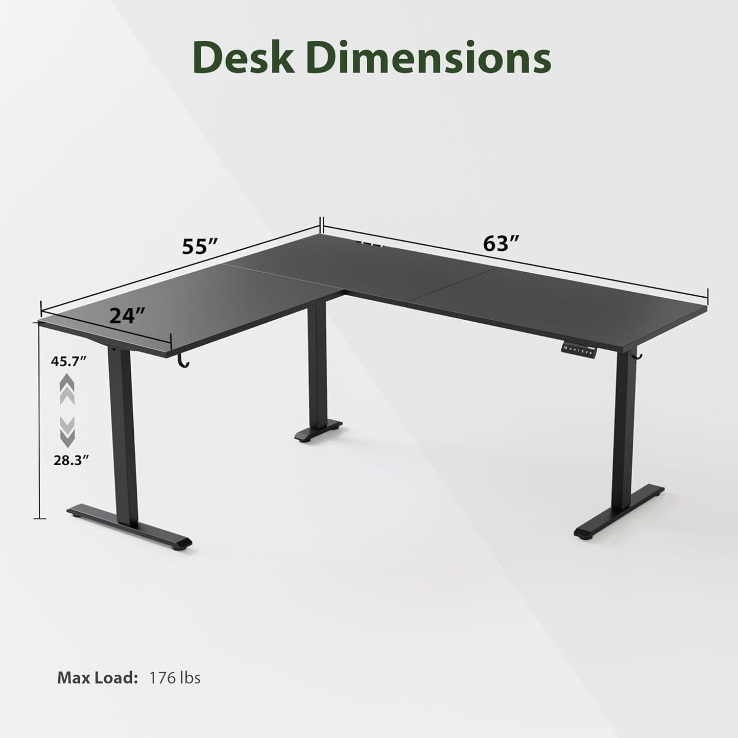 L Shaped Standing Desk Adjustable Height, Electric Corner Standing Desk, 63 X 55 Inch Sit Stand Computer Table with Splice Board, Gaming Table, Black