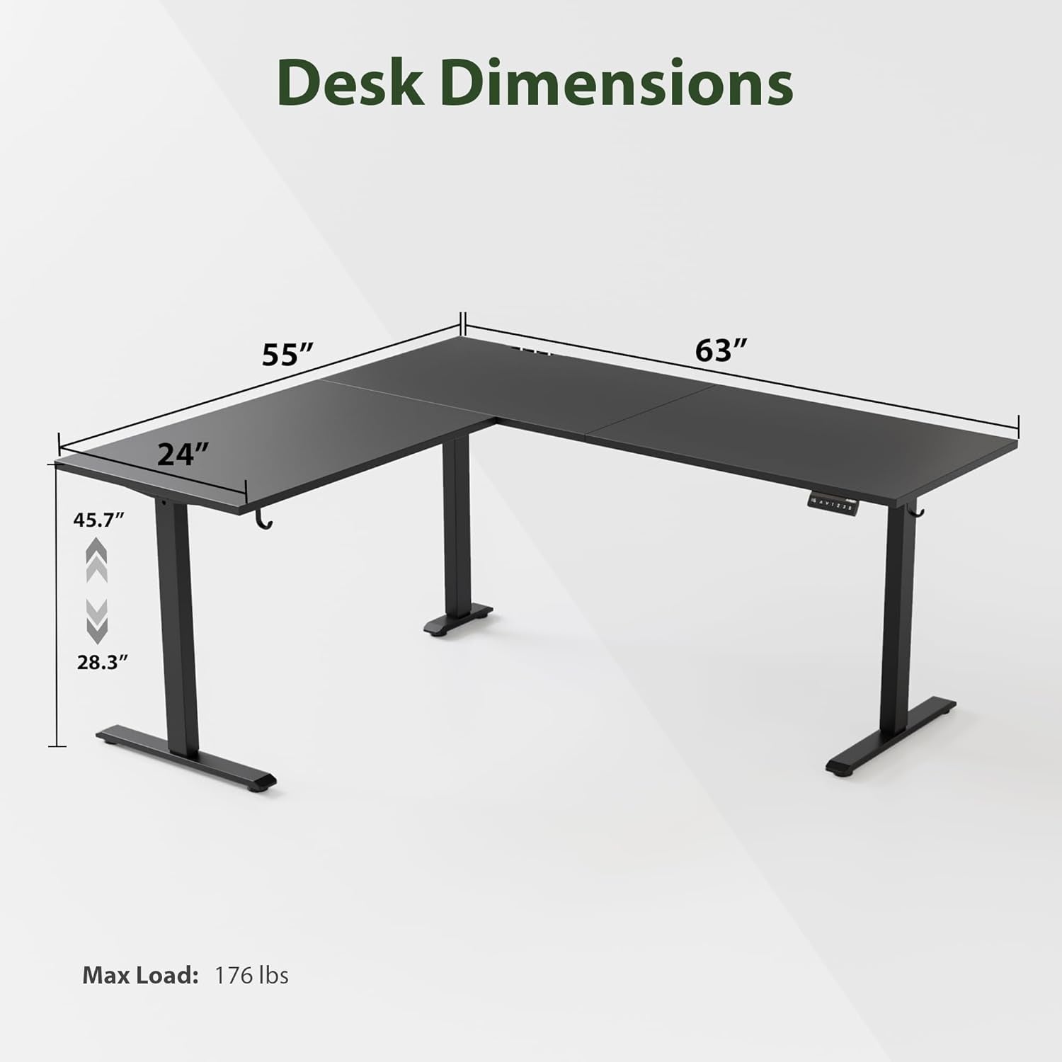 L Shaped Standing Desk Adjustable Height, Electric Corner Standing Desk, 63 X 55 Inch Sit Stand Computer Table with Splice Board, Gaming Table, Black