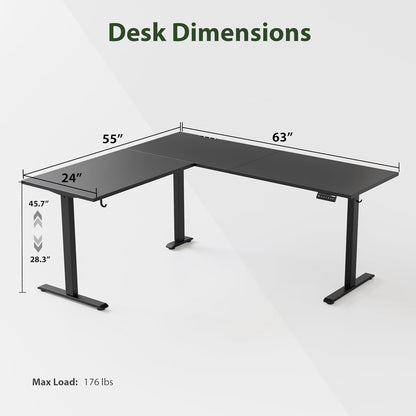 L Shaped Standing Desk Adjustable Height, Electric Corner Standing Desk, 63 X 55 Inch Sit Stand Computer Table with Splice Board, Gaming Table, Black