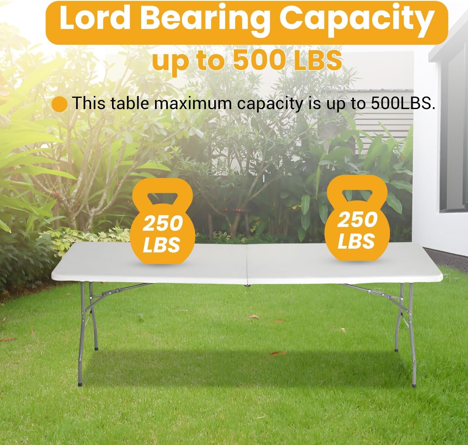 6FT Folding Picnic Table for Outdoor, Portable Fold-In-Half Plastic Dining Picnic Party Table with Carrying Handle