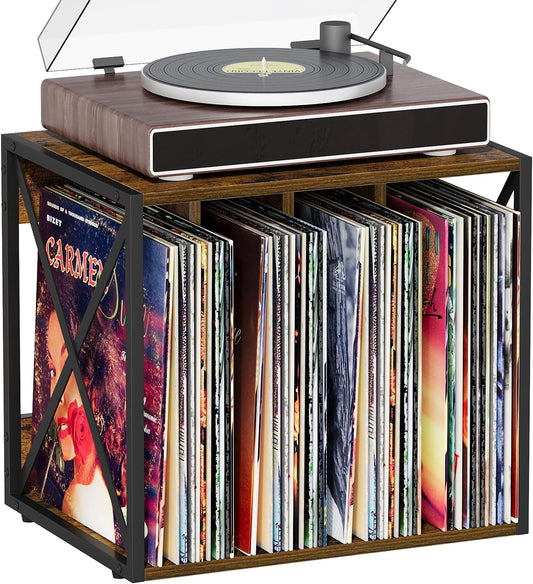 Vinyl Record Storage,Vinyl Record Holder up to 80-100 Albums,4-Compartment Record Player Stand for Magazine,Book,Cd,Files,Albums