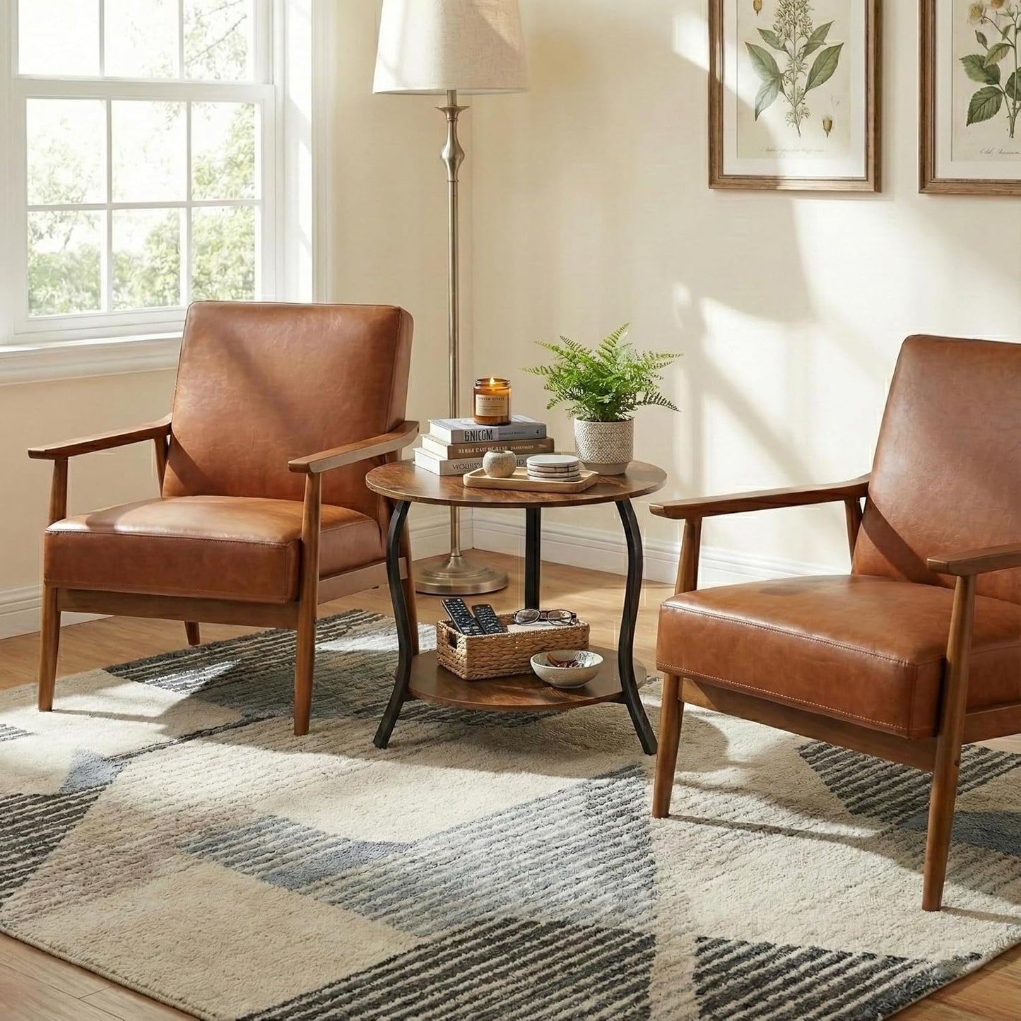 Small round Coffee Table with Open Storage,23" 2-Tier Coffee Side Tables for Small Space, Accent Center Table Circle Sofa End Table with Wooden Table Top for Living Room Bedroom (Rustic Brown)