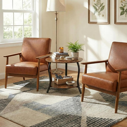 Small round Coffee Table with Open Storage,23" 2-Tier Coffee Side Tables for Small Space, Accent Center Table Circle Sofa End Table with Wooden Table Top for Living Room Bedroom (Rustic Brown)