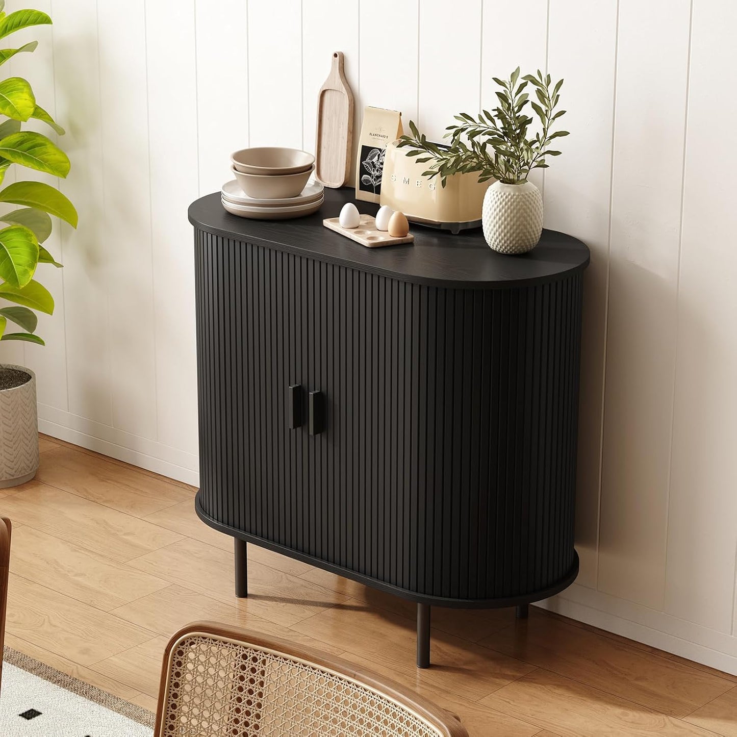 31.5" Sideboard Buffet Cabinet with Storage, Storage Cabinet with Sliding Door & Adjustable Shelf, Modern Accent Coffee Bar Console Table for Kitchen, Entryway, Black
