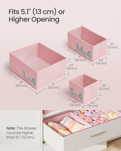 Drawer Organizers, Dresser Divider Organizers, Set of 12, Foldable Fabric Storage Boxes for Socks, Underwear, Bras, Ties, Scarves, Jelly Pink URDZ006R01