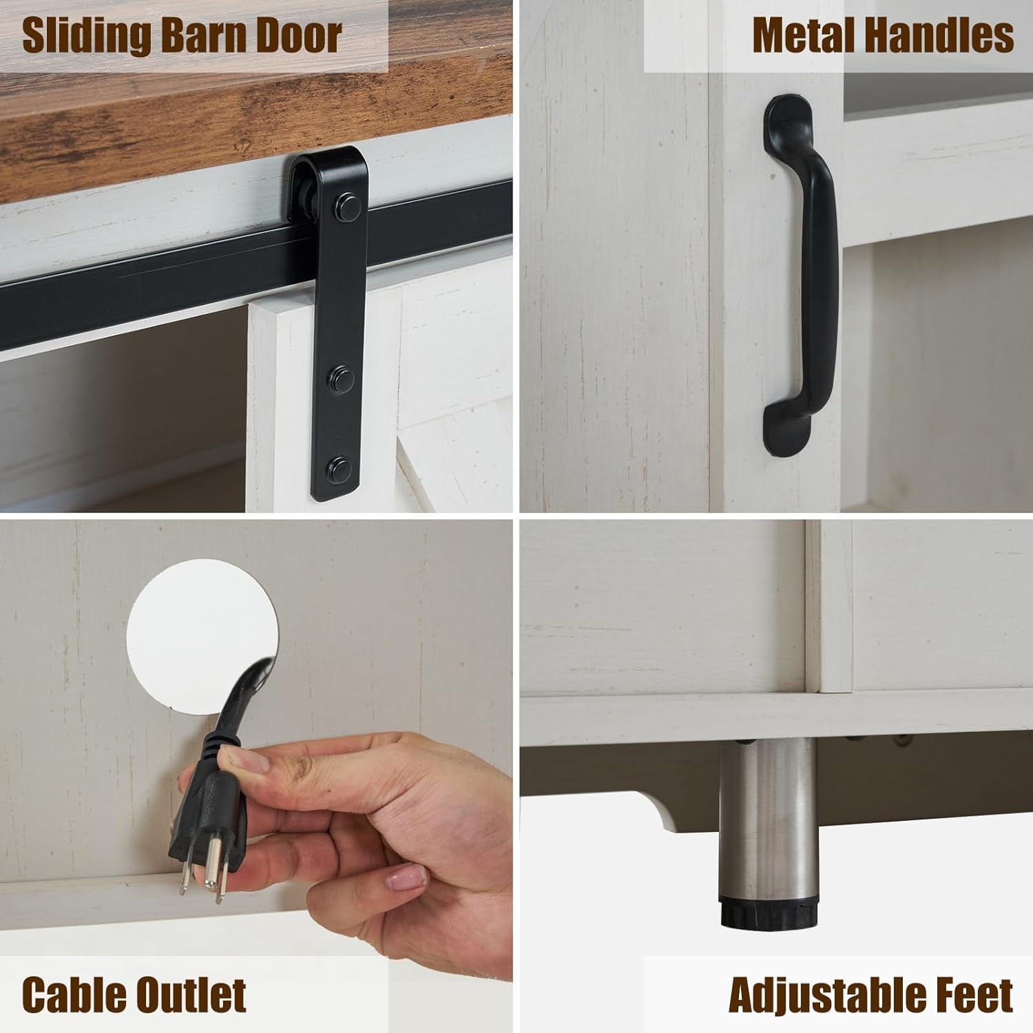 66" Farmhouse TV Stand for 75 Inches Tvs, Entertainment Center with Sliding Barn Door and Adjustable Shelf & Feet, Console Table with Storage, Distressed White & Rustic