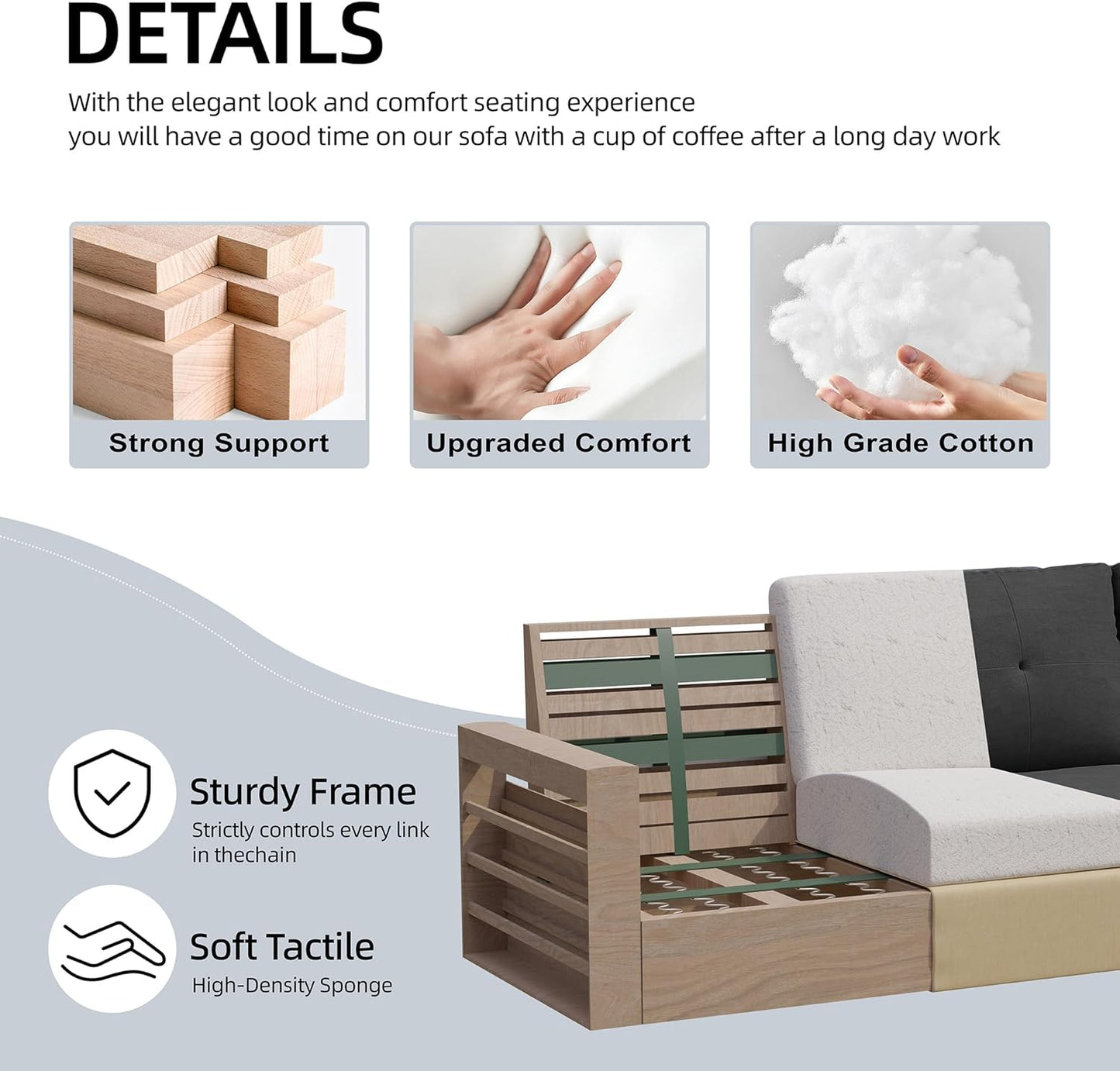 76" Modern Upholstered Sectional Sofa, L-Shaped Couch with Storage Ottoman and Reversible Chaise for Living Room, Black Linen Fabric