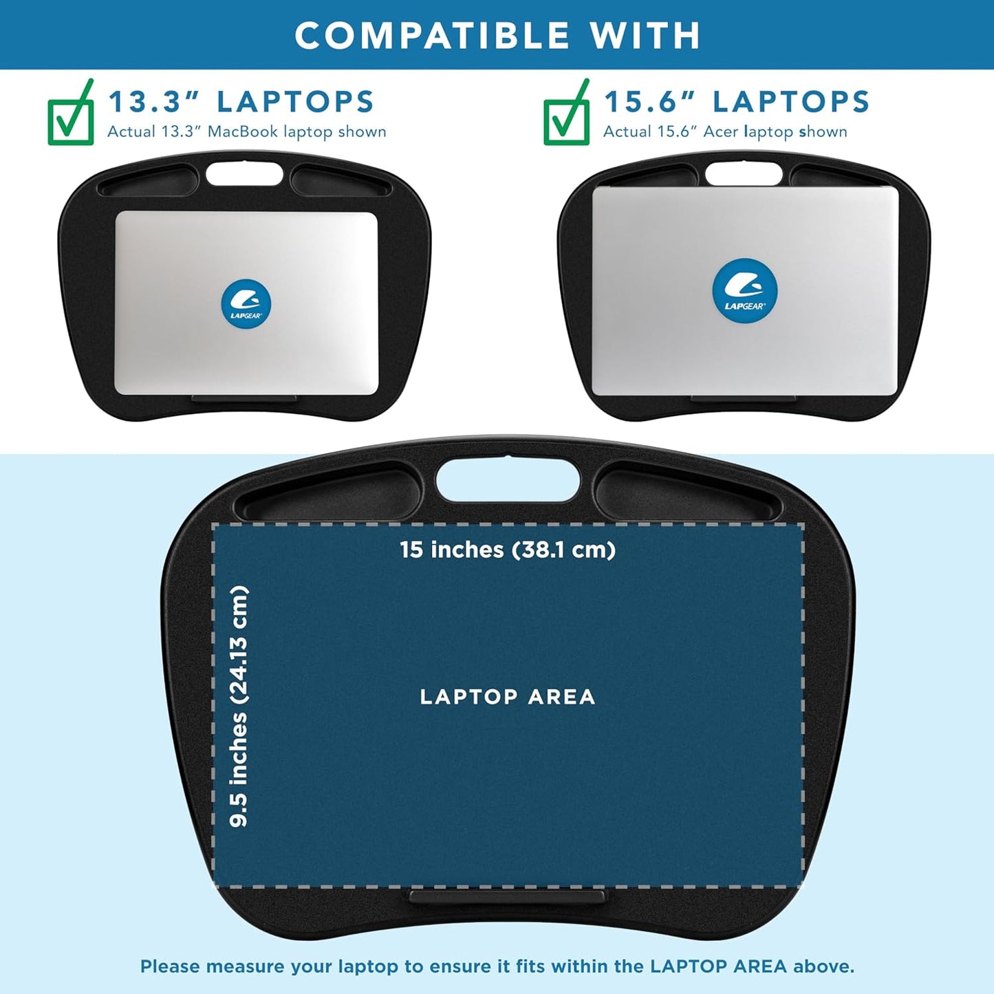 Mydesk Lap Desk with Device Ledge and Phone Holder - Black - Fits up to 15.6 Inch Laptops - Style No. 44448