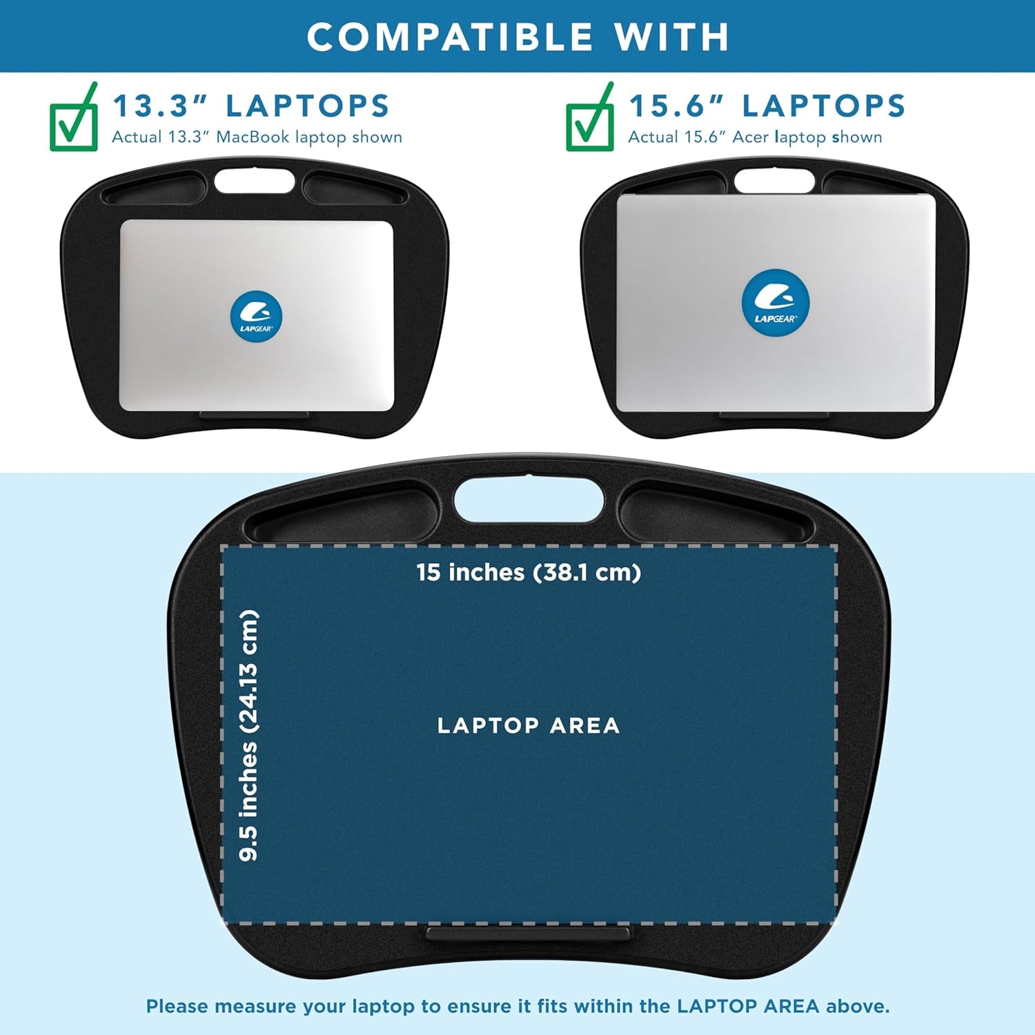 Mydesk Lap Desk with Device Ledge and Phone Holder - Black - Fits up to 15.6 Inch Laptops - Style No. 44448