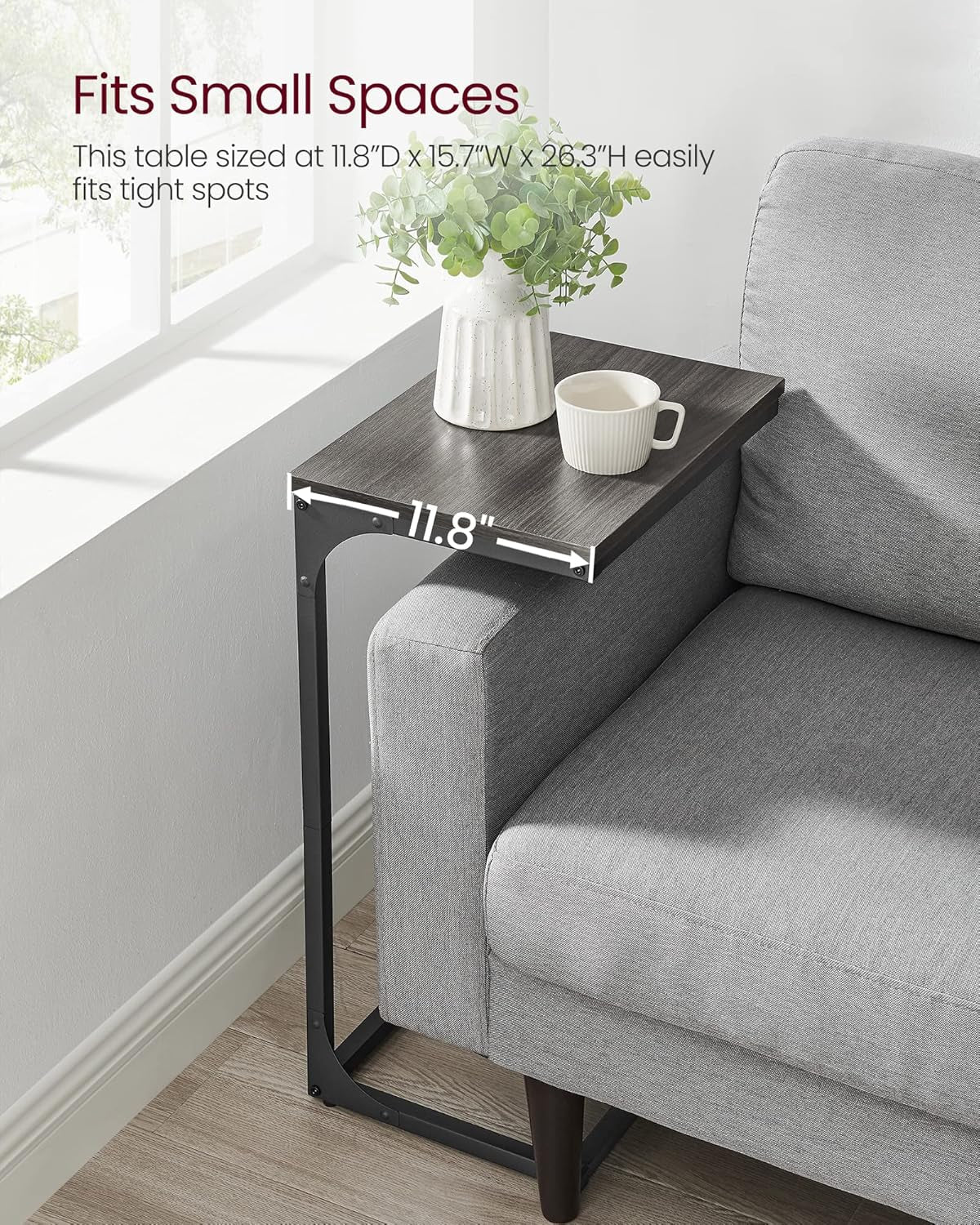 C-Shaped End Table Set, Side Table for Sofa, Couch with Metal Frame, Small TV Tray for Living Room, Bedroom, Greige and Black