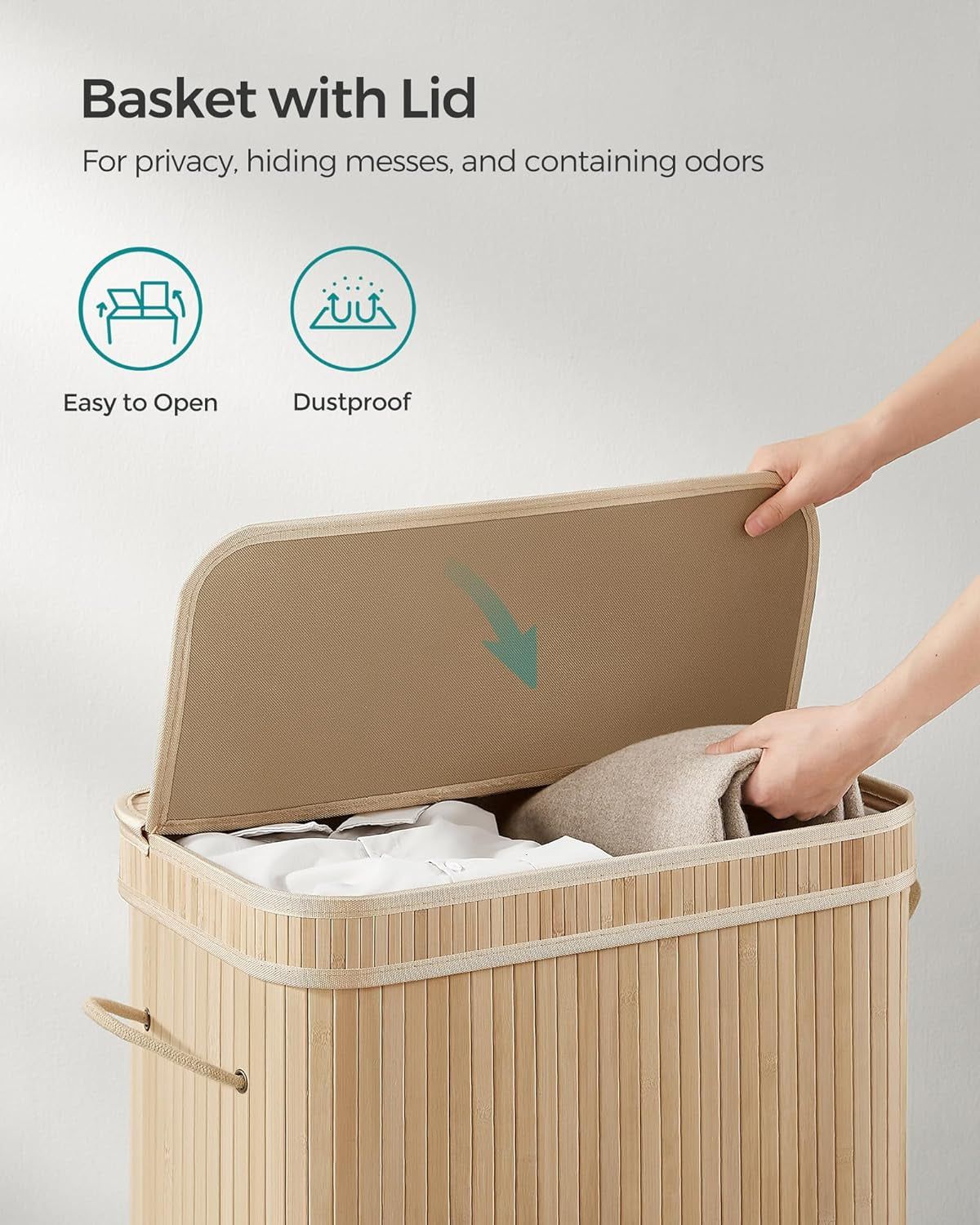Laundry Hamper with Lid, Bamboo Laundry Basket, Removable Machine Washable Laundry Basket, with Handles, 26.4-Gallons, for Laundry Room, Bedroom, Bathroom, Natural Beige ULCB063N01