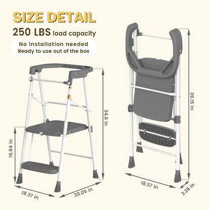 Kids 2 Steps Step Stool, Toddler Tower for Kitchen Counter Learning, Toddler Kitchen Stool Helper with Anti-Drop Safty Railing Kids Standing Folding Stepper