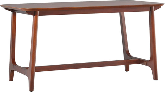 Mid-Century Modern Solid Wood Trestle Base Dining Table, 60 Inch, Walnut Veneer
