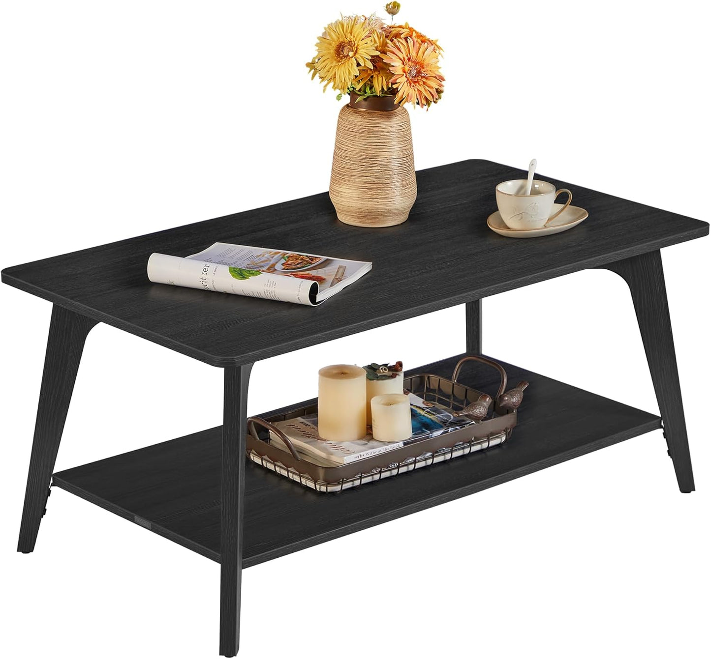 Coffee Table, 2-Tier Living Room Table with Storage, Center Table with Rounded Corners, 21.7 X 39.4 X 17.7 Inches, Easy to Assemble, Charcoal Gray ULCT249B01