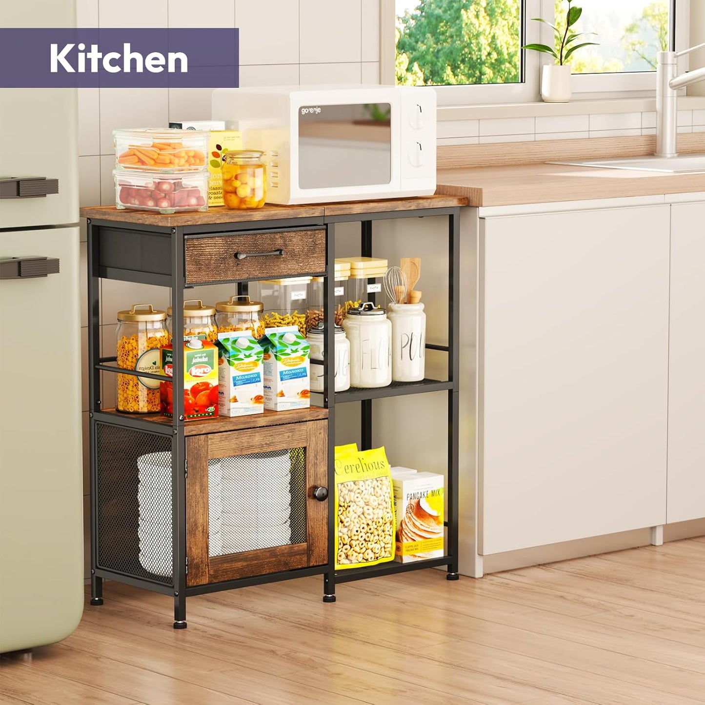 Coffee Bar Cabinet for Home - Farmhouse Coffee Stand Station Multi-Purpose Buffet Sideboard Cabinet with Drawers - Kitchen Bar Table for Living Room, Corner, Small Space, Espresso