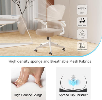 Ergonomic Office Chair with Adjustable Lumbar Support & Flip-Up Armrests - High Back Computer Desk Chair with Thickened Seat Cushion, Rolling Wheels for Home/Office Study Work