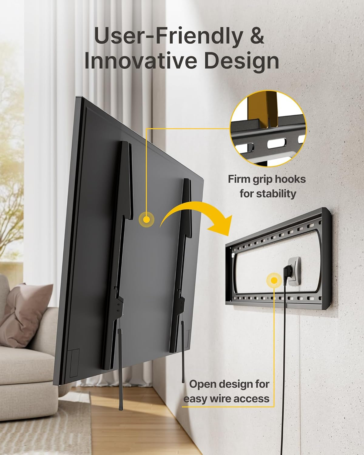 Heavy Duty Fixed TV Wall Mount Bracket for 60–120" Flat & Curved Tvs up to 300Lbs, 4× Load Tested, Ultra Slim 1.3" Low Profile, Max VESA 900X600, Quick-Release Lock, Fits 16"/18"/24" Wood Studs