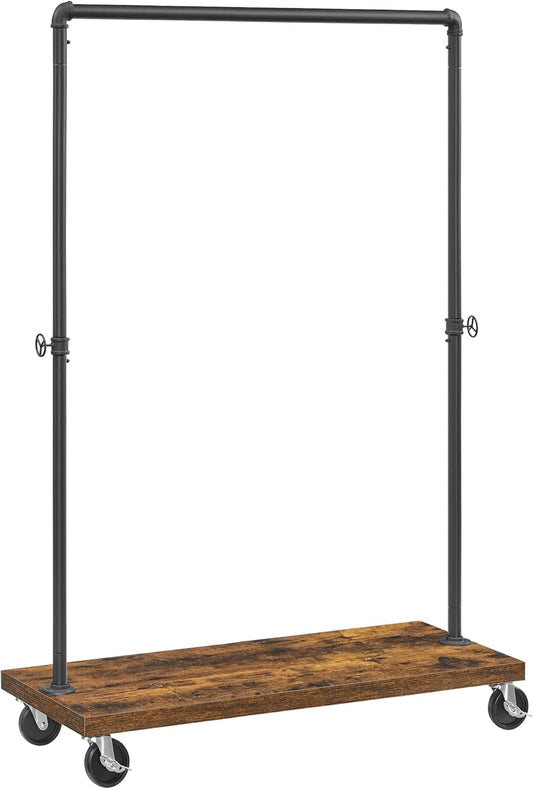 Clothes Rack, Heavy Duty Clothing Rack, Industrial Pipe Style Rolling Garment Rack with Shelf, for Bedroom, Laundry Room, Retail Store, Rustic Brown and Black UHSR65BX