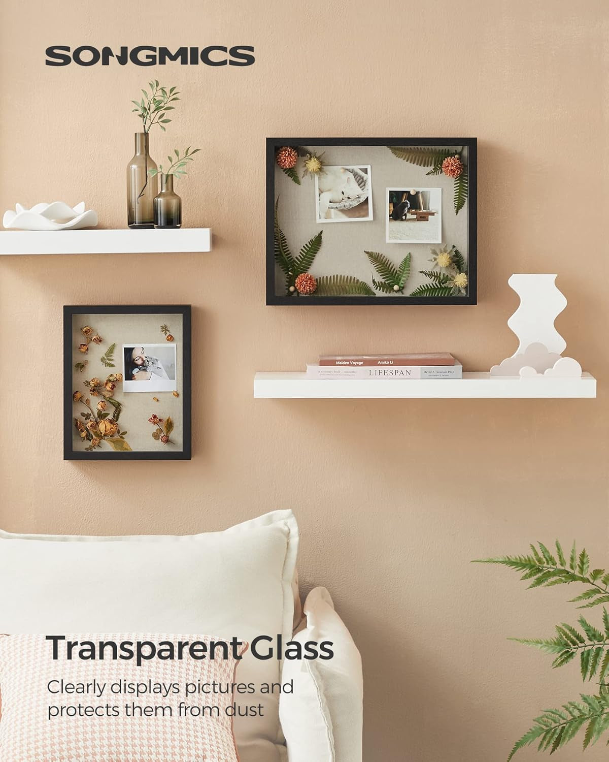 11X14 Shadow Box Frame, Deep Box Frame with Top Slot and Push Pins, Wood Picture Display Case for Savings, Linen Fabric Backing for DIY Craft, Glass Front, Black, Gift URPF009B01