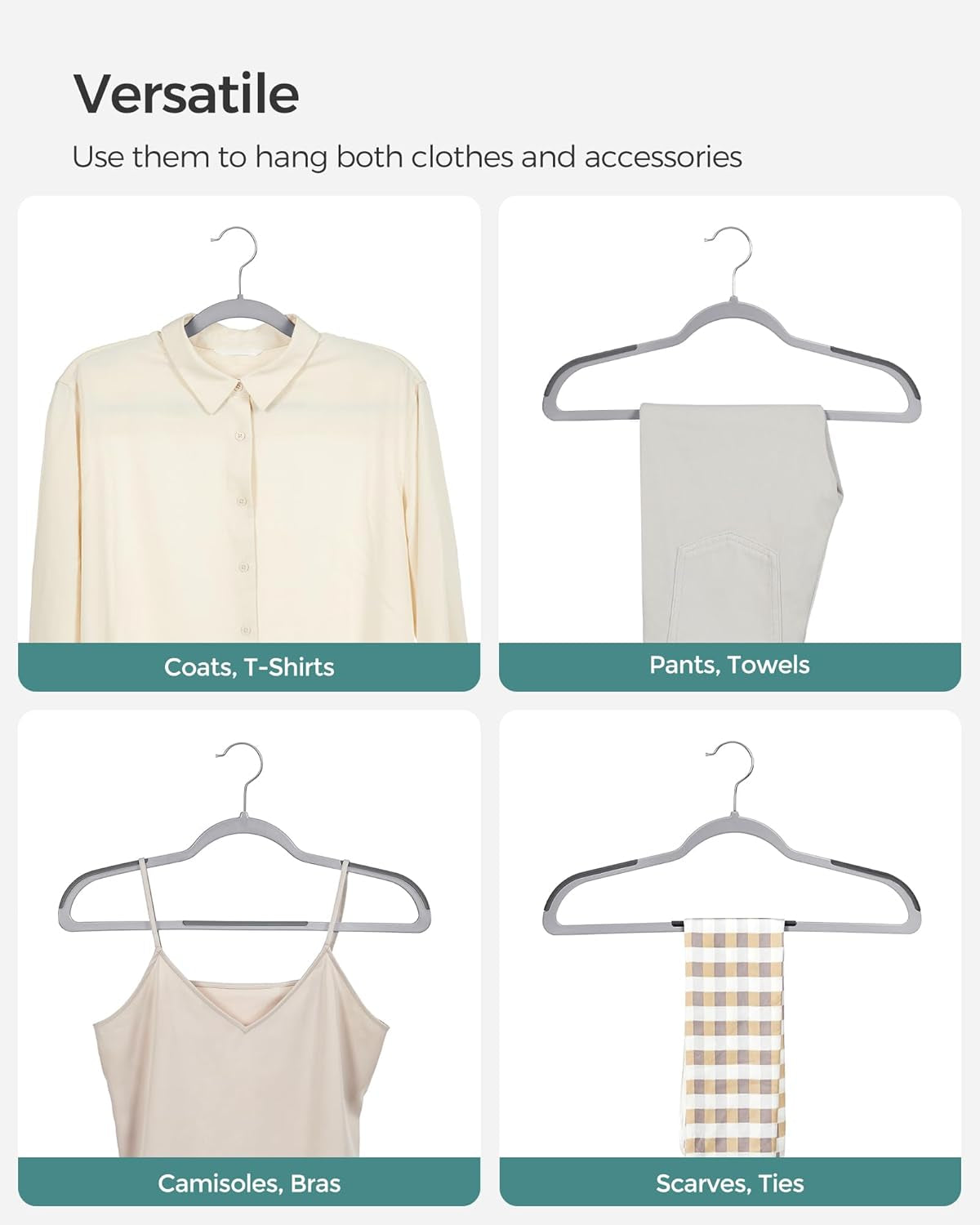 Clothes Hangers, Pack of 50 Plastic Coat Hangers, Space-Saving, Light Gray and Dark Gray UCRF50G