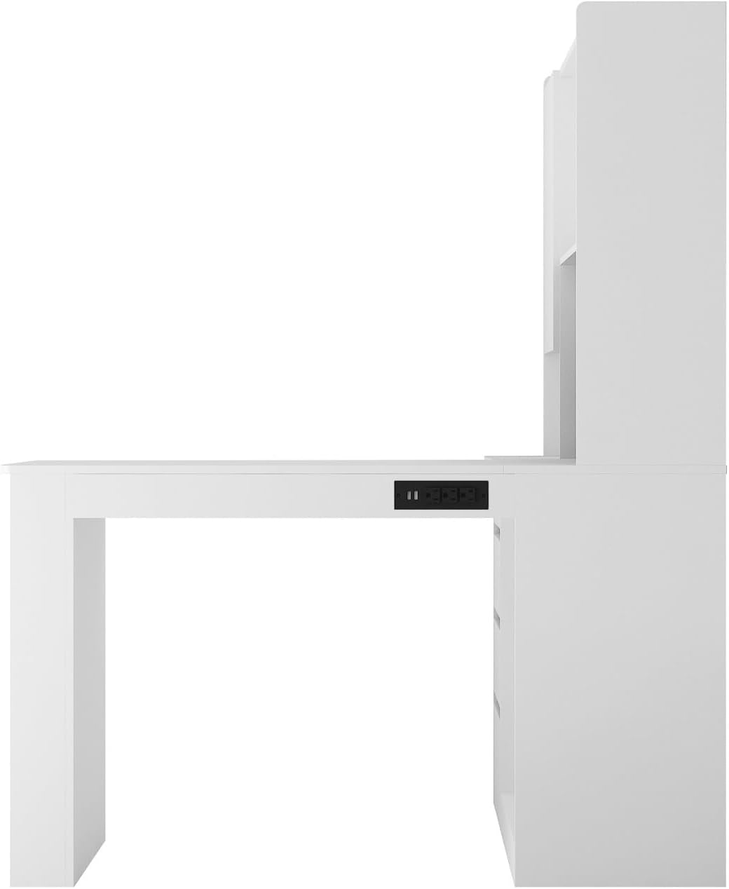 L Shaped Desk with Charger, Computer Desk with Drawers, Bookshelf, LED Light, Modern Corner Desk