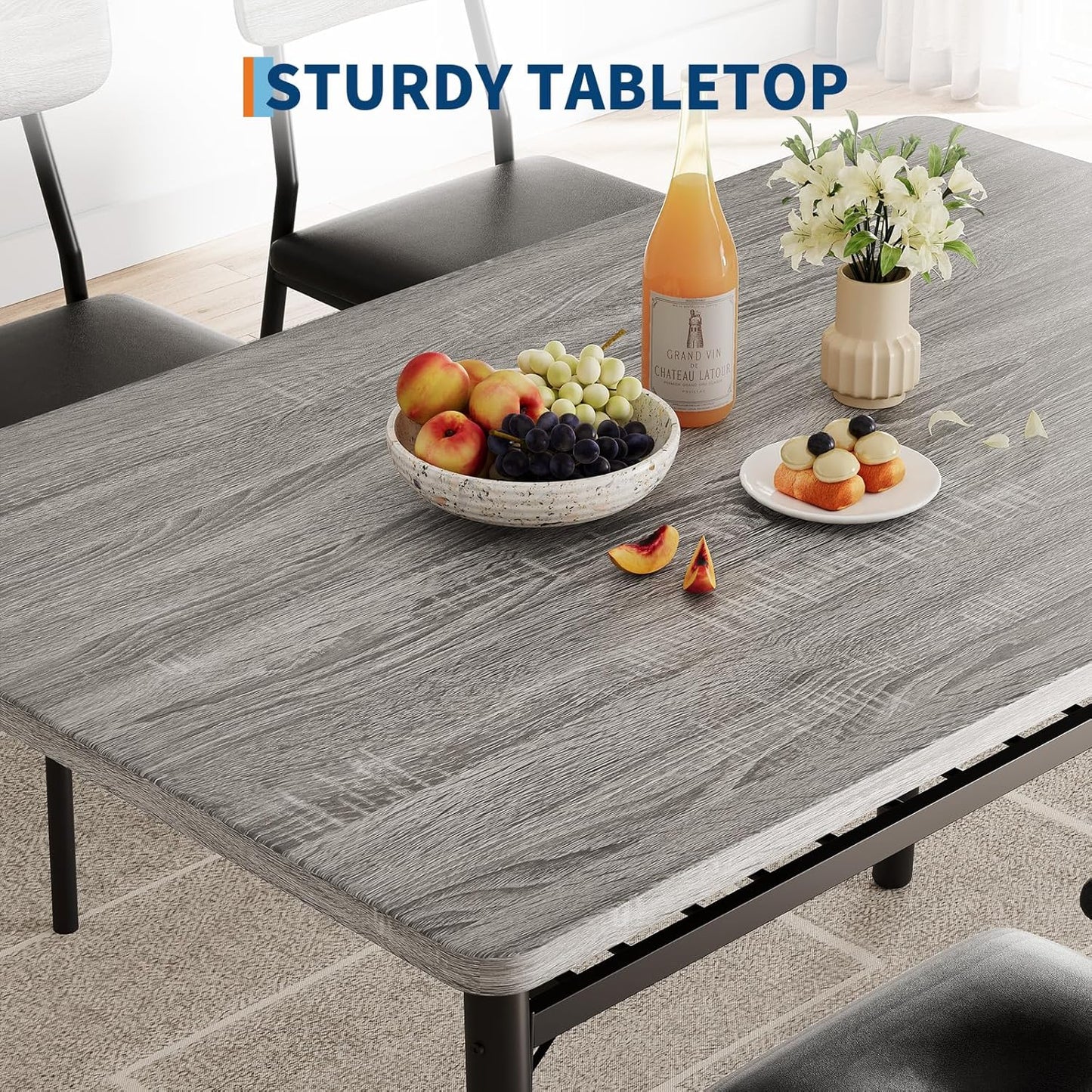 Dining Table Set for 4 with Storage Rack, 5-Piece Kitchen Table and Upholstered Chairs of 4, Wood Tabletop & Heavy-Duty Metel Frame, Dining Room Set for Small Space, Apartment, Gray