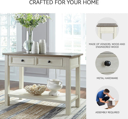 Bolanburg Sofa Table, Two‑Tone Wood Console with Drawers, Antique Finish with Metal Hardware, Ideal for Entryway or Living Room Display, Antique White