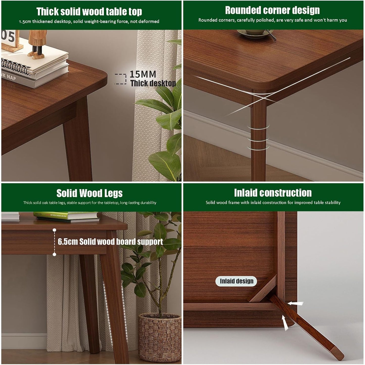 Mid-Century Wood Long Desk Table,Extra Large Two Person Office Desk,Home Computer Desk,Solid Writing Study Table,Double Workstation Desk, Walnut，Walnut 160X60X75Cm