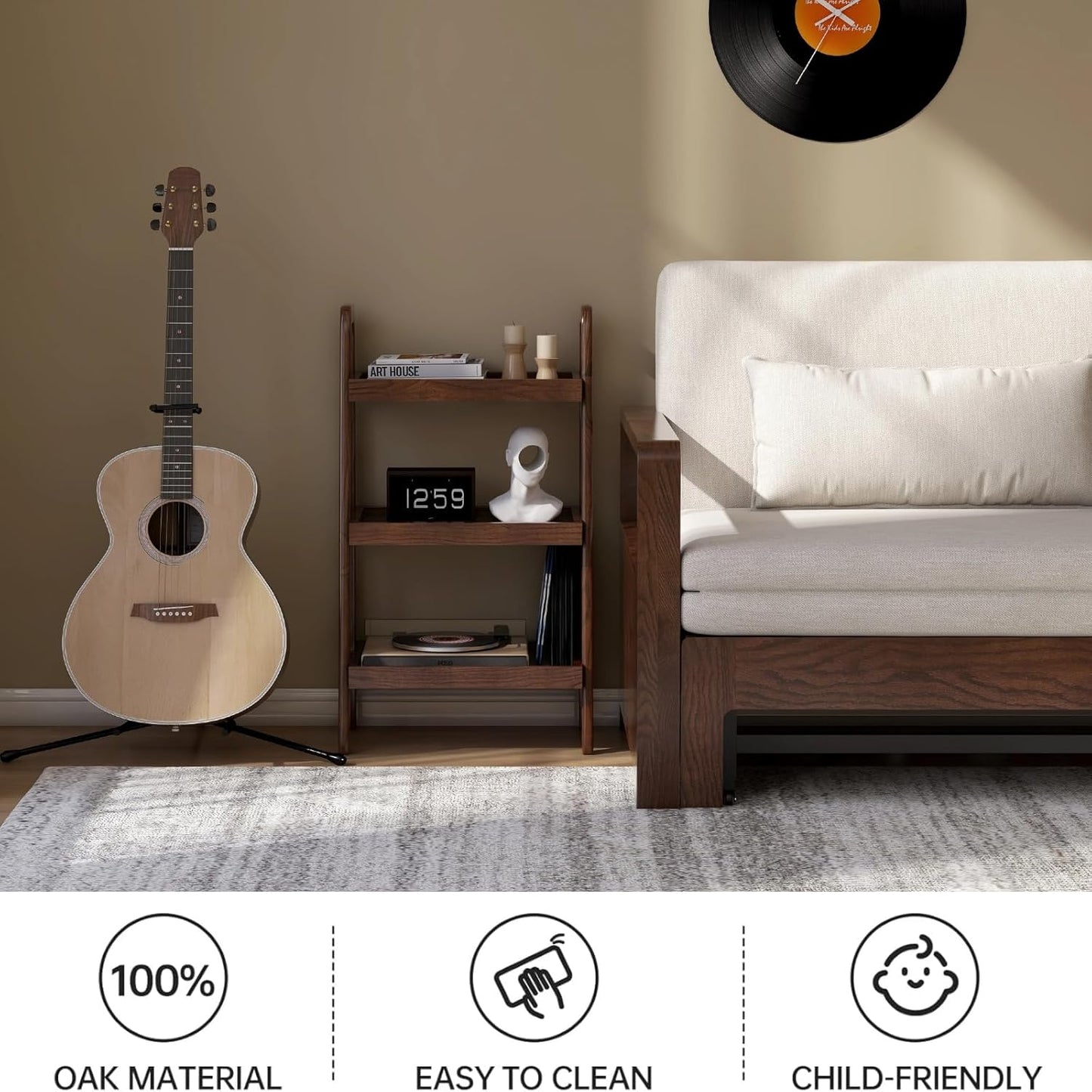 100% Solid Oak 3 Tier Ladder Shelf, Small Bookshelf, Ladder Bookshelf, Bookcase with Stable Frame, Small Table for Living Room Bedroom(Walnut, 12.6" L X 17.72" W X 31.5" H)