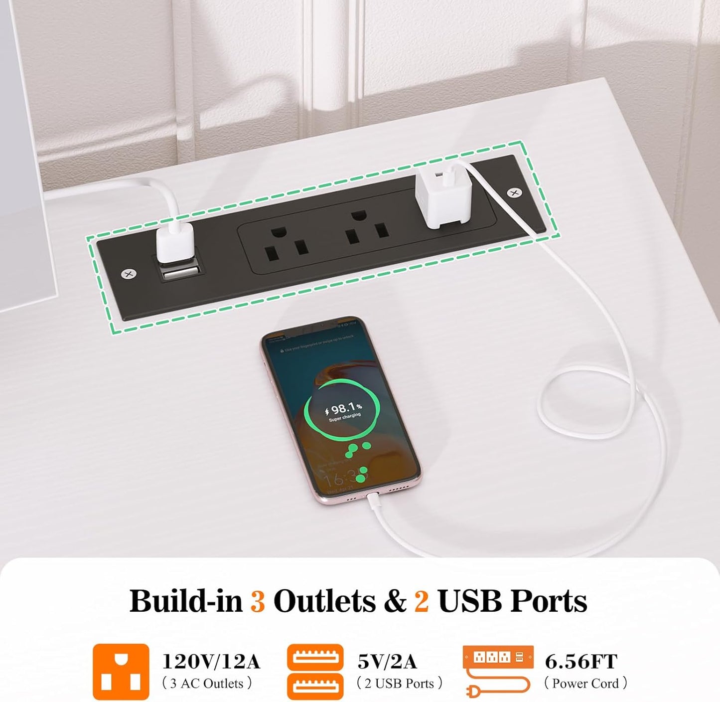 Vanity Desk with Mirror and Lights, 36'' Makeup Vanity Desk with Power Outlet, Small Vanities Set Dressing Table with Drawers for Bedroom, White