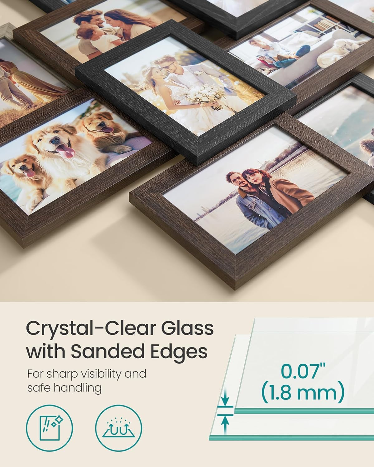 4X6 Collage Picture Frames, 12-Pack Photo Collage Frame for Wall Decor, Glass Front, Assembly Required, Maroon Brown, Heather Greige, Ash Black URPF022M01