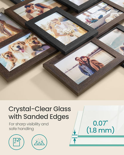 4X6 Collage Picture Frames, 12-Pack Photo Collage Frame for Wall Decor, Glass Front, Assembly Required, Maroon Brown, Heather Greige, Ash Black URPF022M01