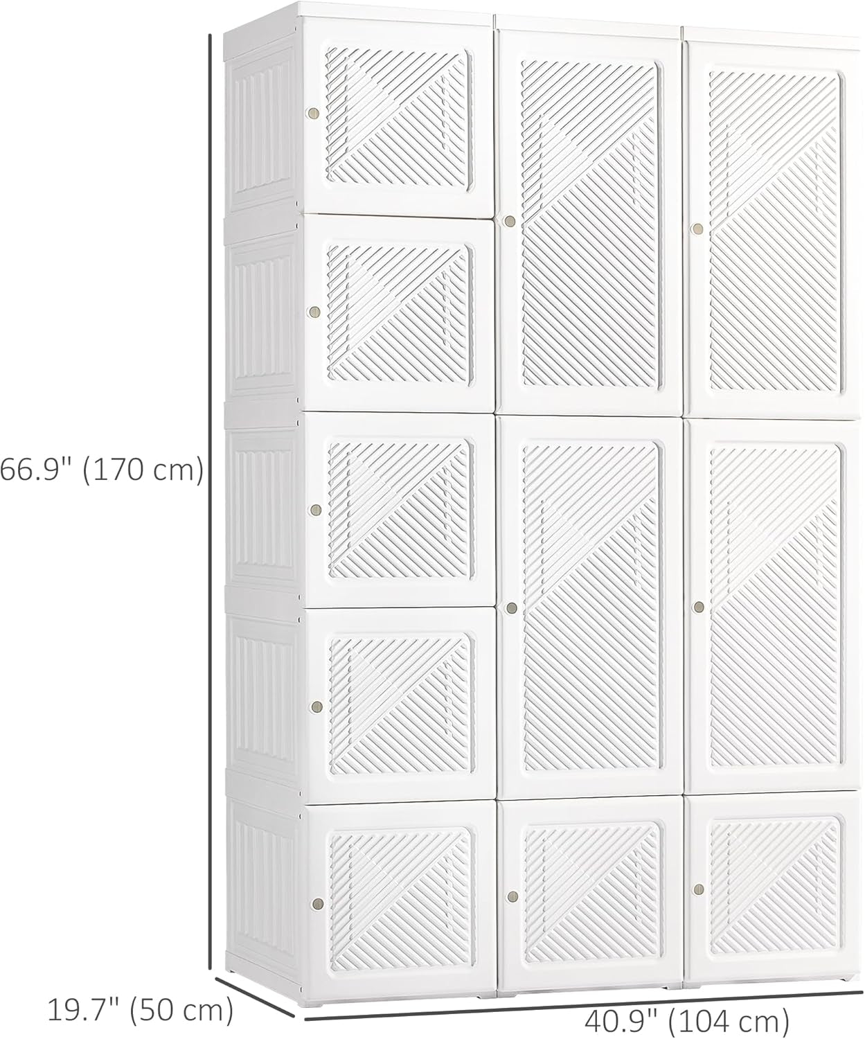 Portable Wardrobe Closet, Folding Clothes Storage Organizer with 8 Cube Compartments, 2 Hanging Rods, 11 Magnet Doors, White