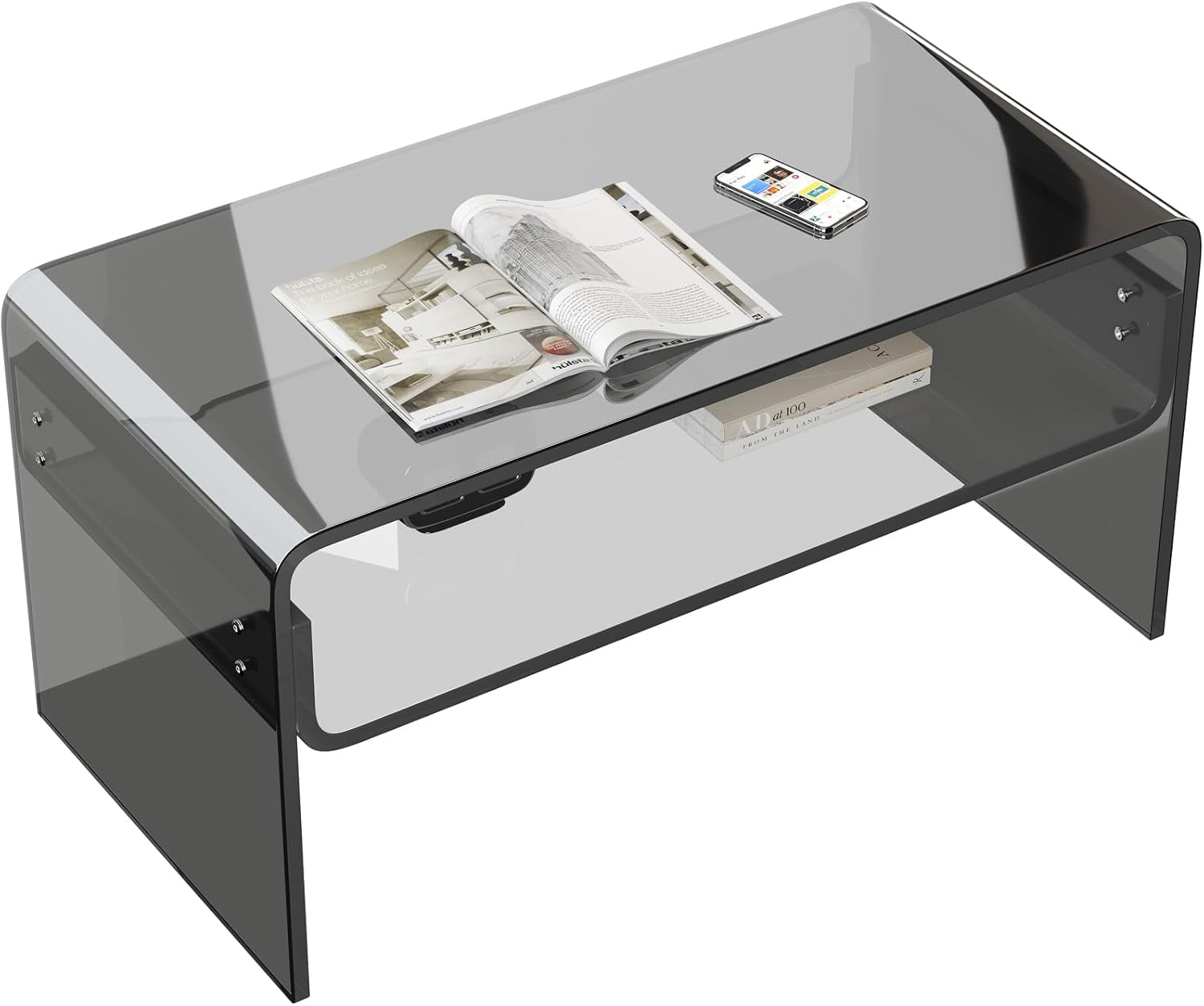 Acrylic Coffee Table, Black Rectangle Modern Side Table Furniture, Tea Table with Open Storage, Suitable for Living Room, Office Reception and Bedroom