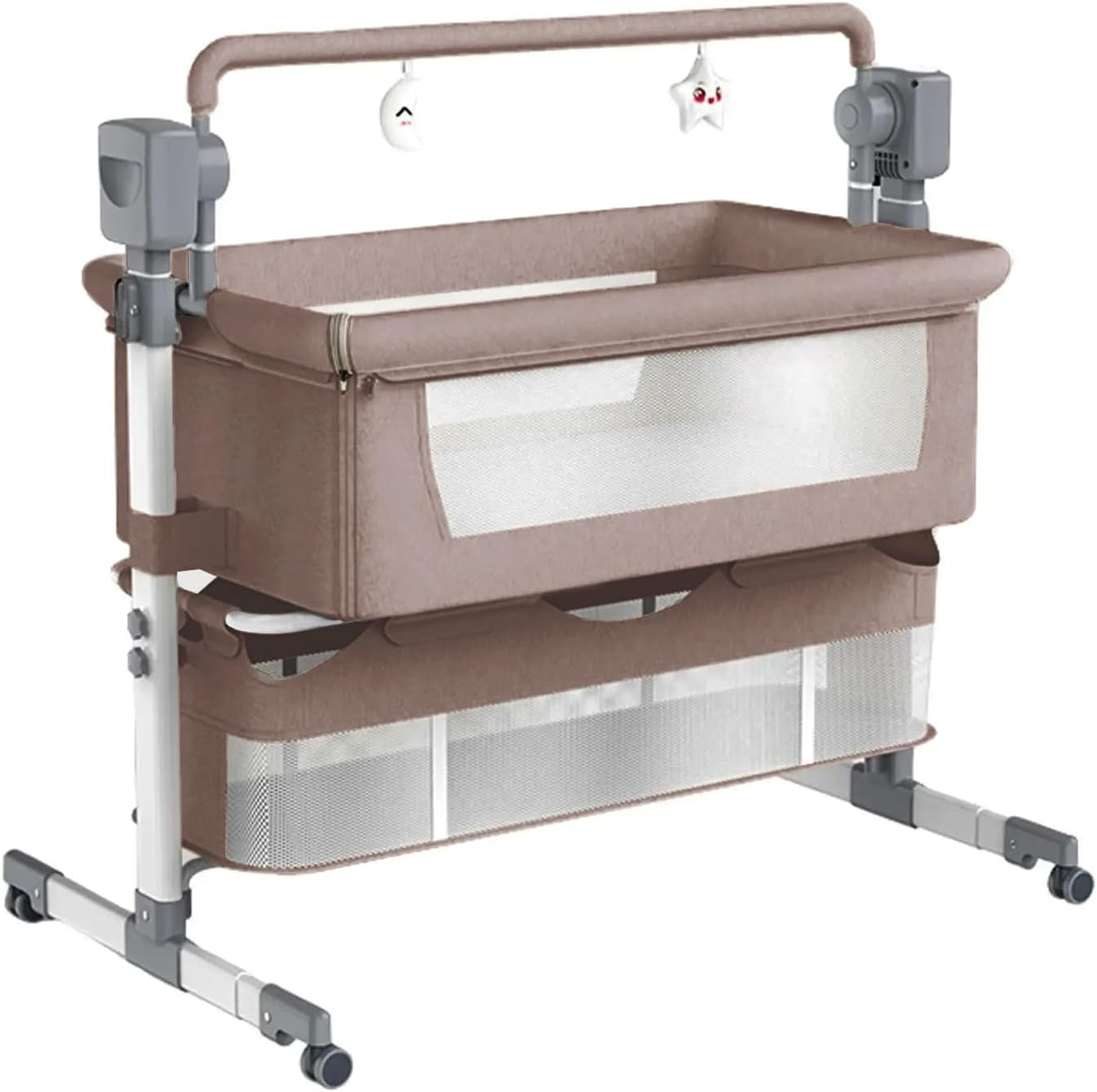 Electric Bluetooth Smart Baby Bedside Crib, Bassinet for Co-Sleeping, Infant Bedside Sleeper Cot, Foldable Baby Bassinet Crib with Remote Control, Music and 5 Swaying Gears (601 Khaki)