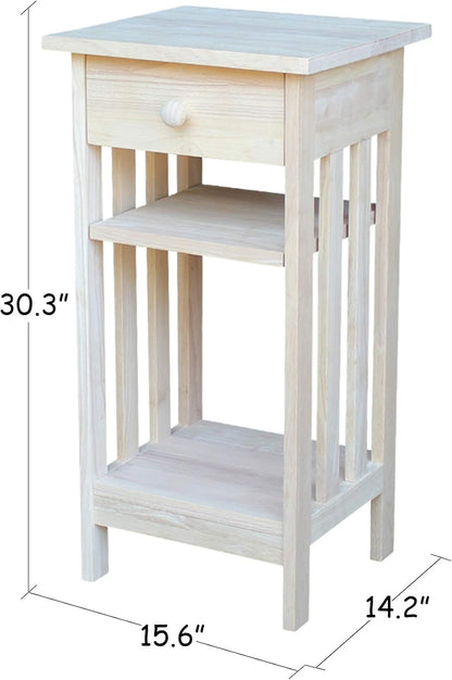 , Mission Telephone Stand , Solid Wood, Real Parawood, 15.6" W X 14.2" D X 30.3" H, Easy Assembly, DIY, Paint or Stain Your Way, Unfinished